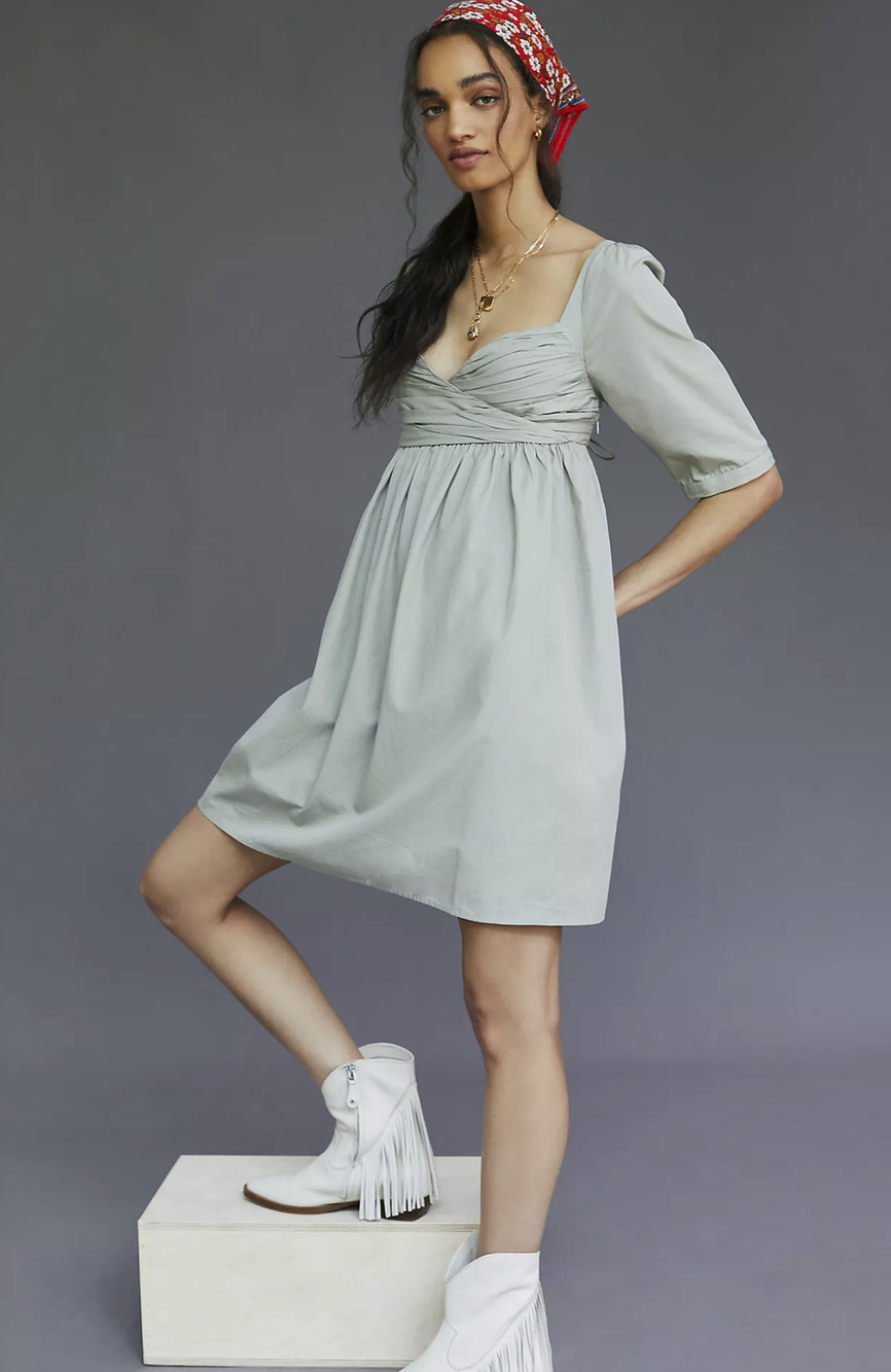 NWT Anthropologie Ruched Puff-Sleeve Mini Dress - XS